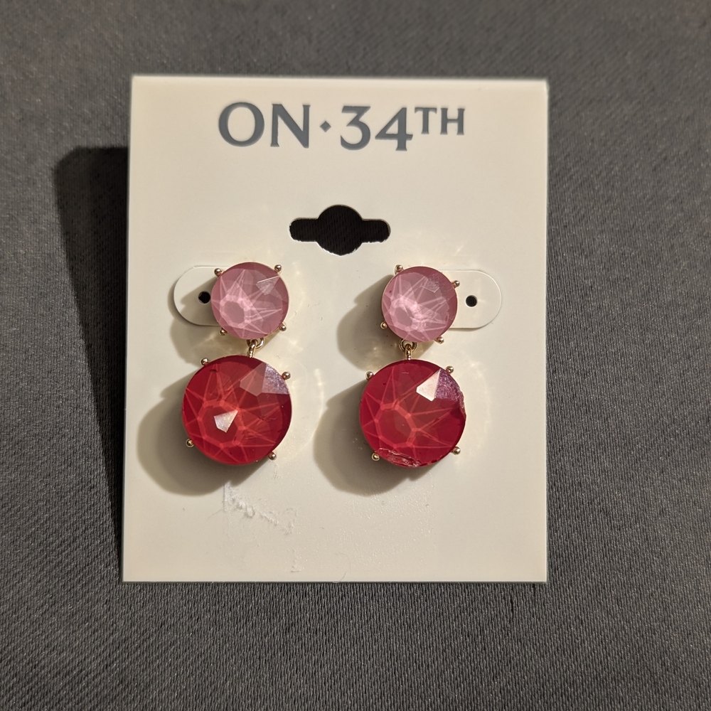 ON 34TH Red and Pink Drop Stud Earrings